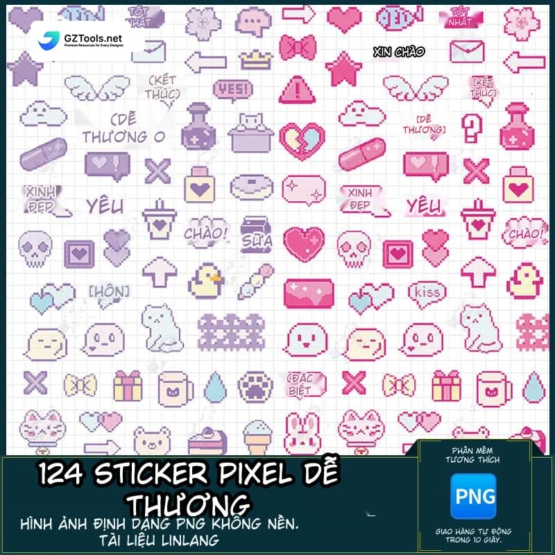 124 Sticker Pixel siêu dễ thương