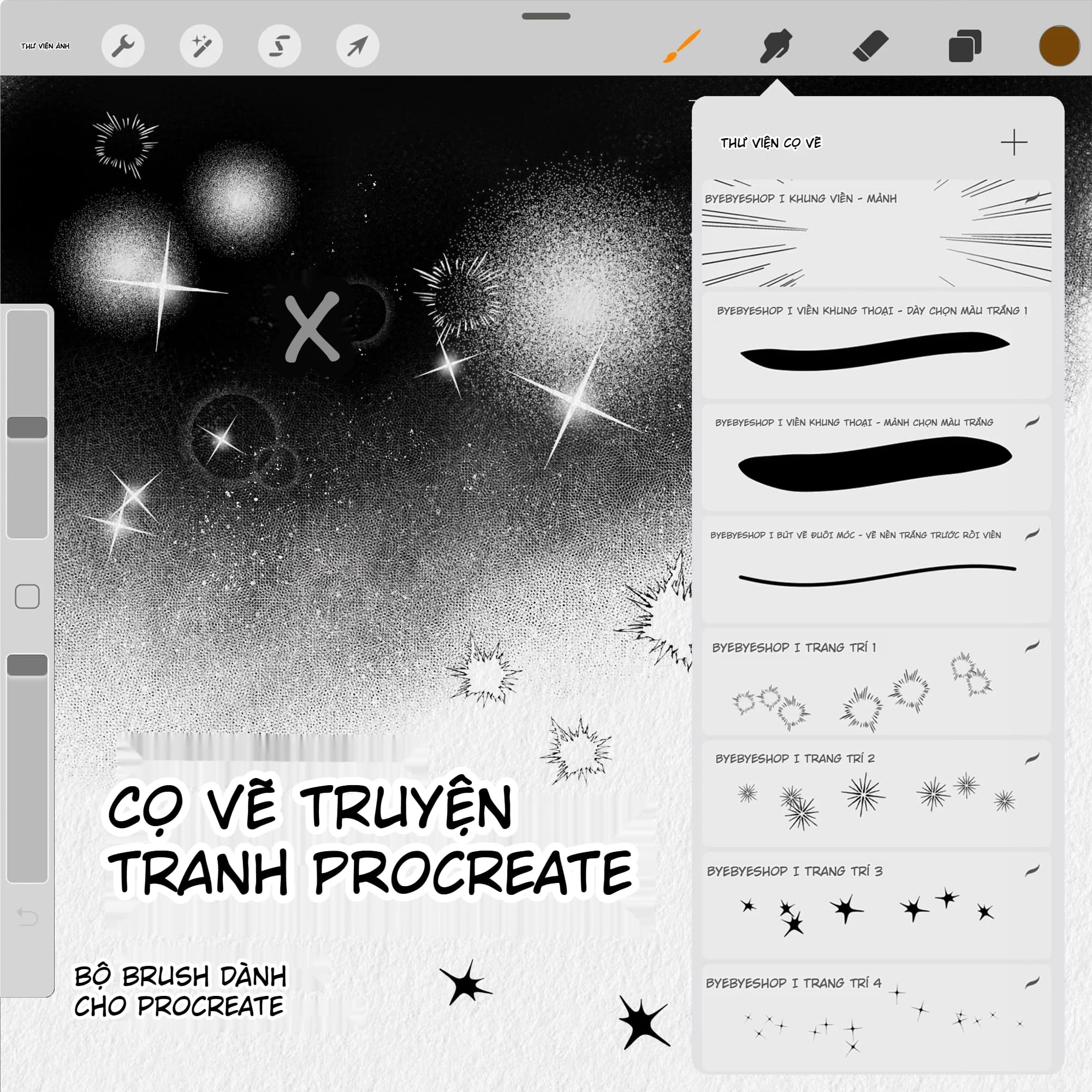 Bộ Cọ Procreate Dành Cho Vẽ Truyện Tranh – Chấm Tone, Viền, Splash Sáng Và Texture