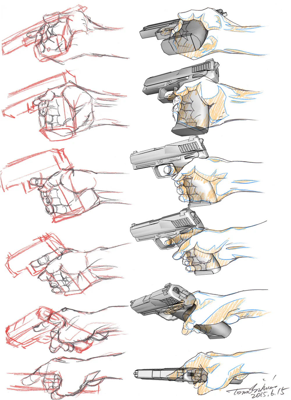 Cách vẽ bàn tay cầm đạo cụ cứng: tư duy khối và anatomy cho artist